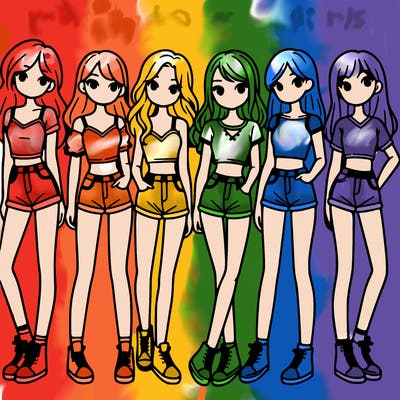 a group of girls wearing crop tops and shorts