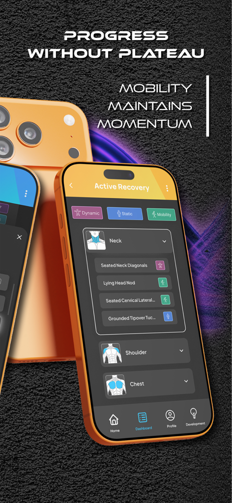 Spade.Fit - Adaptive Workouts - Spade.Fit app interface showing active recovery and mobility workout options on a smartphone.