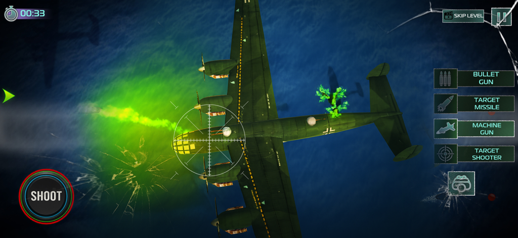 Drone Attack: War Drone Games - Misión de combate aéreo en Drone Attack War Drone Games con retícula de puntería y controles de armas.