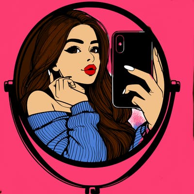 realistic girl taking mirror selfie beautiful