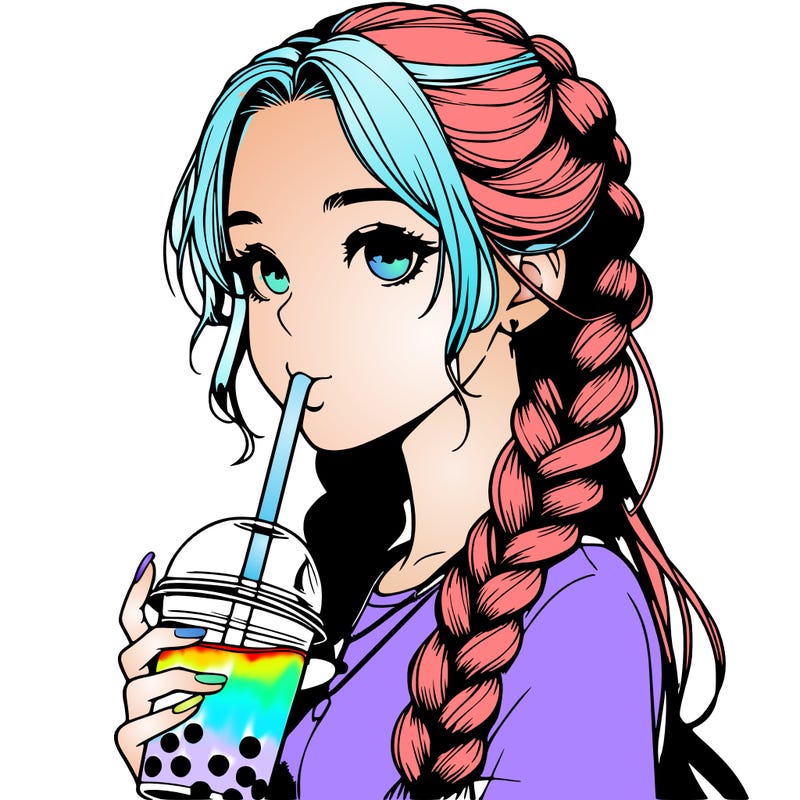 realistic girl with braided hair drinking boba