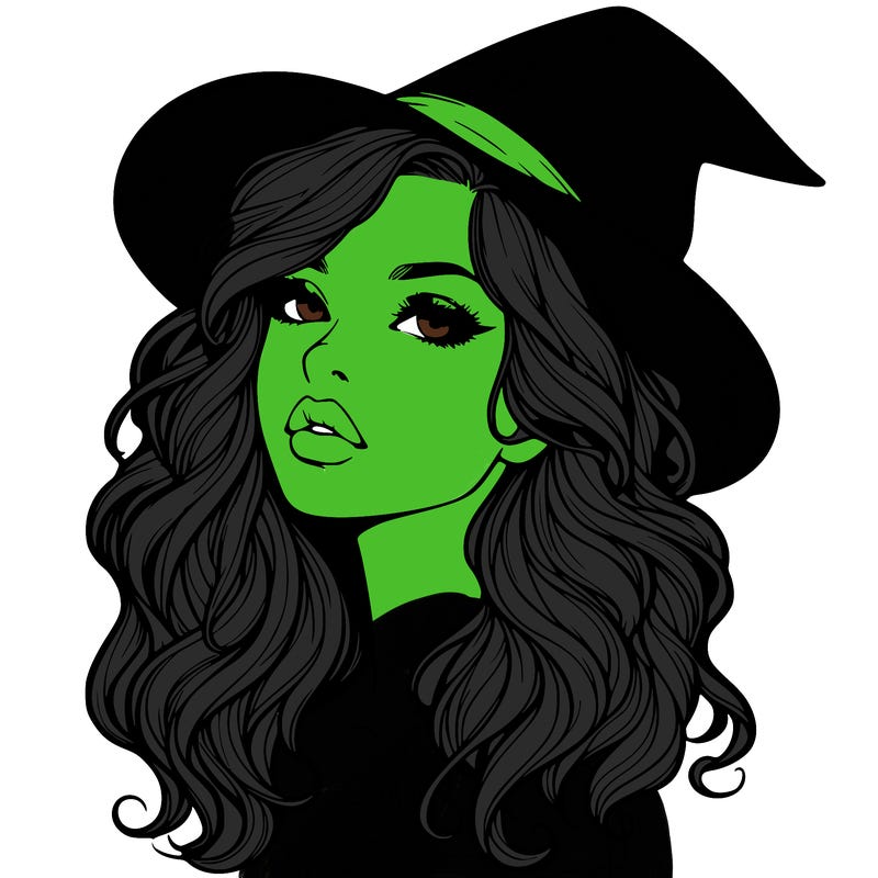 realistic witch girl with wavy hair and lips
