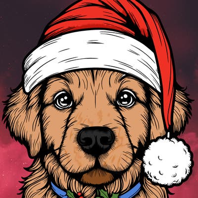 realistic dog with a christmas hat