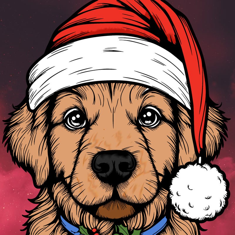 realistic dog with a christmas hat