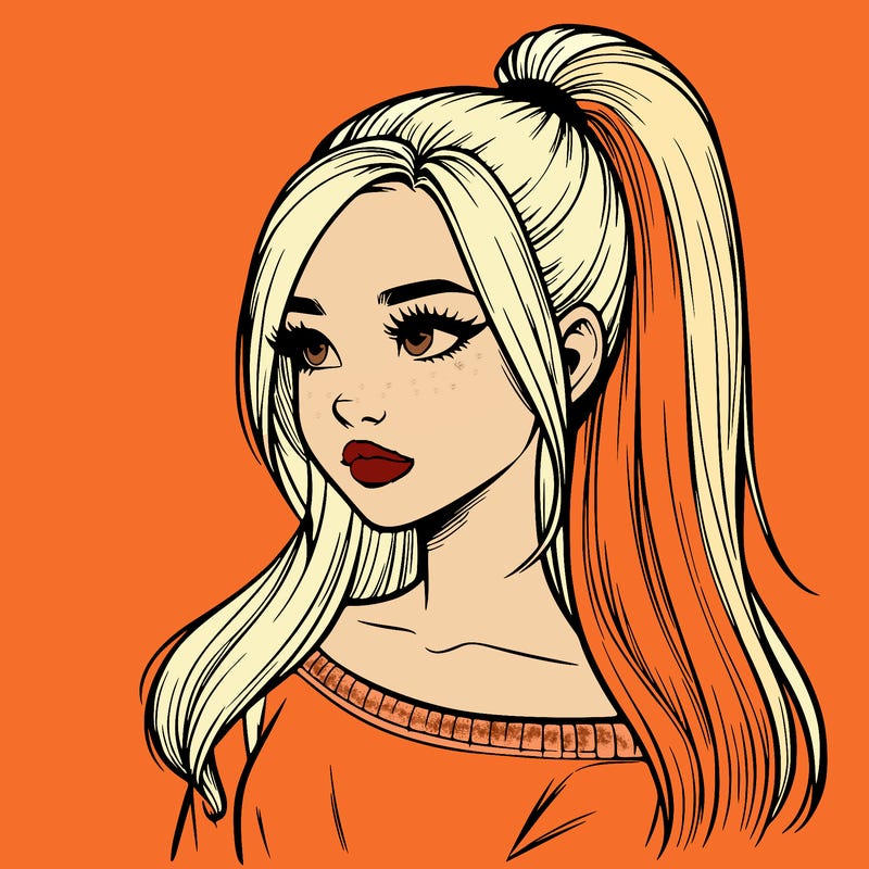 realistic girl with a high ponytail