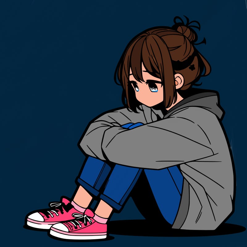 sad anime girl sitting alone