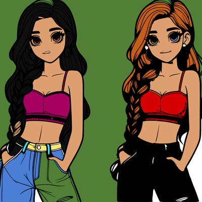 teenage girl in crop top  long braided hair and jeans posing