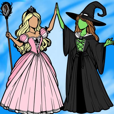 detailed realistic split of a princess and a witch