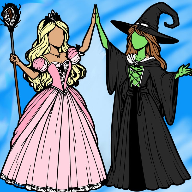 detailed realistic split of a princess and a witch
