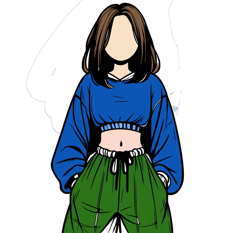 realistic girl faceless with baggy pants and a crop top