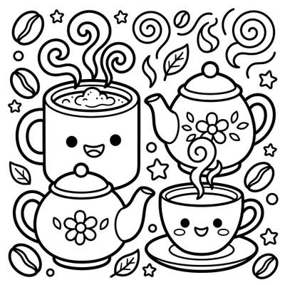 Introduce your toddler to the delightful world of coffee and tea with this charming coloring page, perfect for little hands. Its thick lines and simple shapes make coloring an easy and fun activity for developing motor skills.