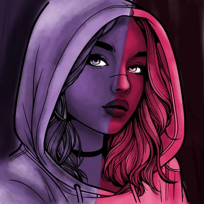 realistic girl with hood on