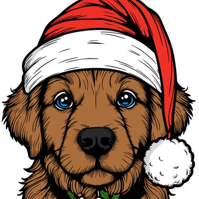 realistic dog with a christmas hat