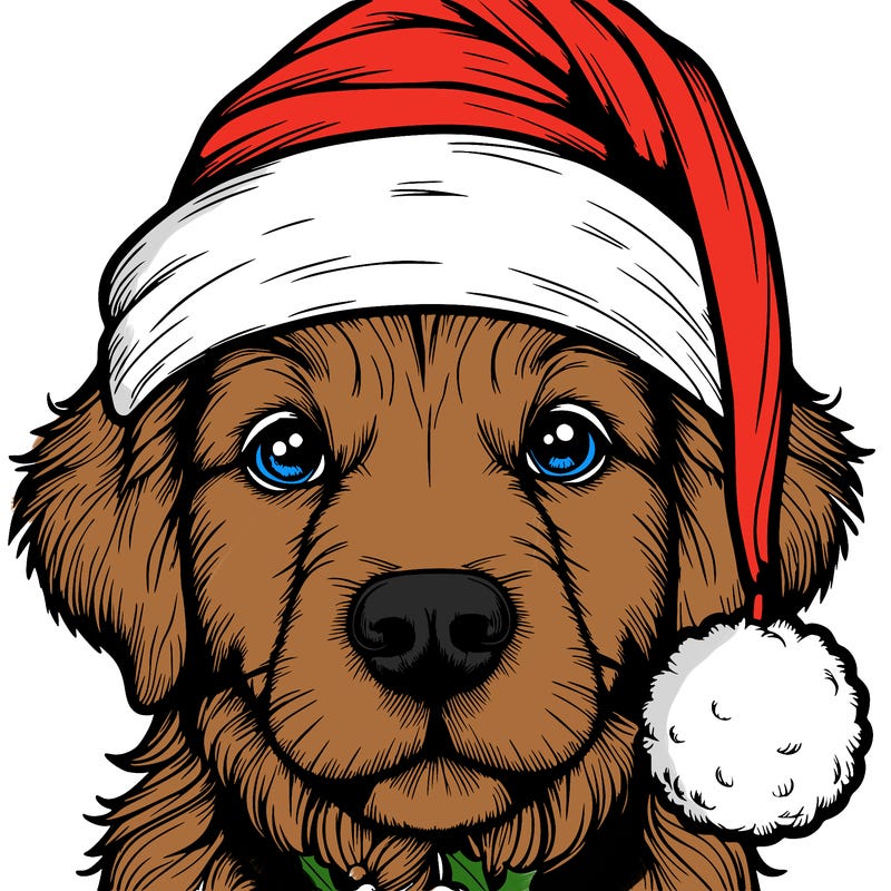 realistic dog with a christmas hat
