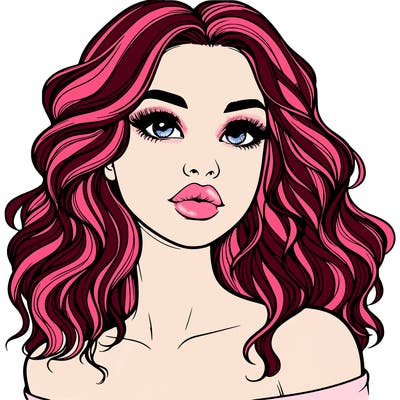realistic girl with wavy hair and lips