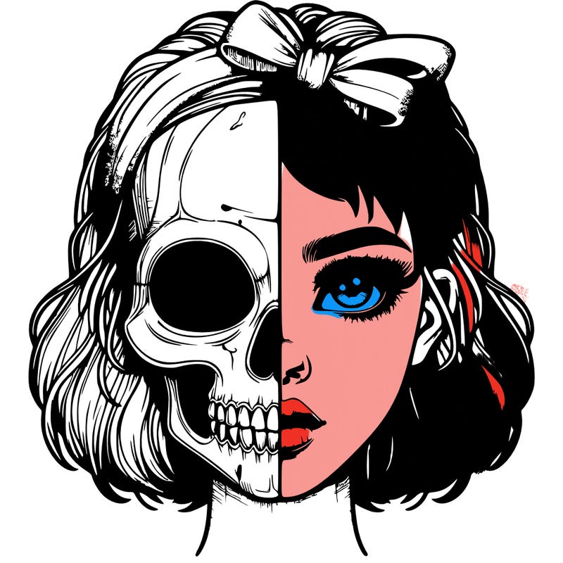 realistic girl with half skull mask