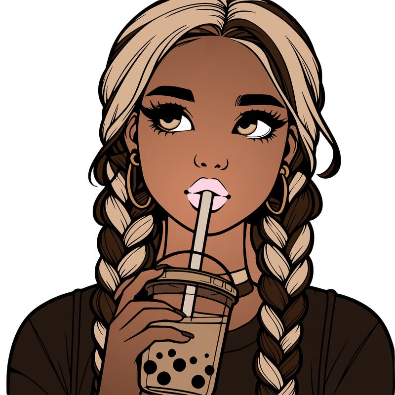 realistic girl with braided hair drinking boba