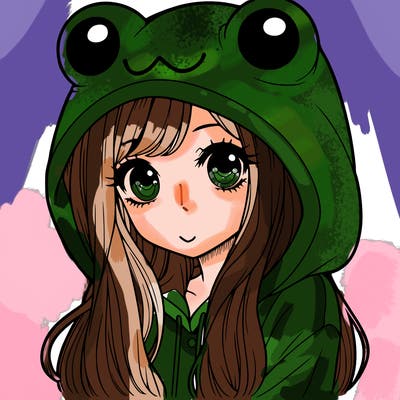 a pretty girl wearing a frog hoodie portrait with long hair