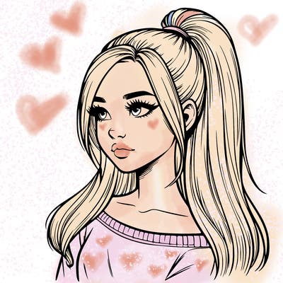 realistic girl with a high ponytail