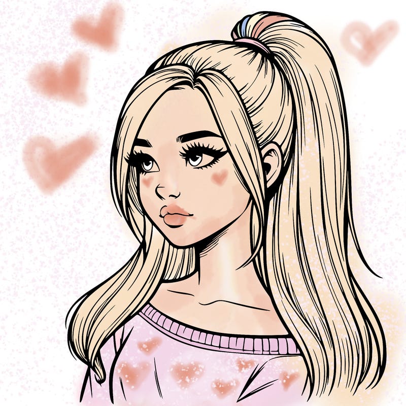 realistic girl with a high ponytail