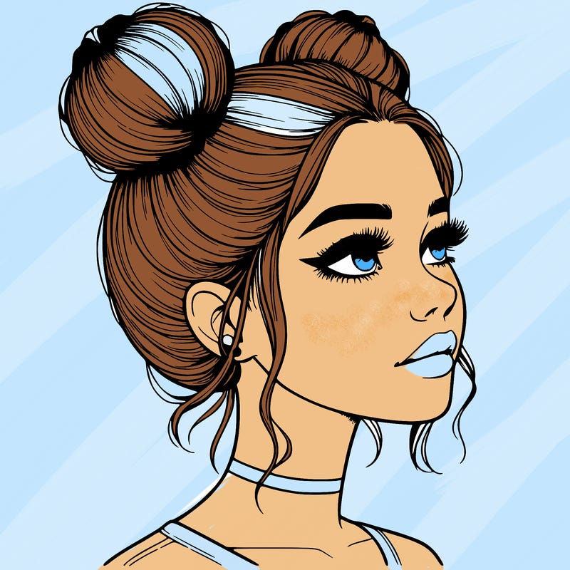 realistic girl with buns on the top of her head