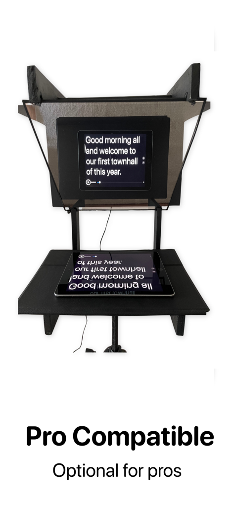 Autoprompt AI Teleprompter - Application Autoprompt AI Téléscripteur utilisée avec un équipement de téléscripteur professionnel.