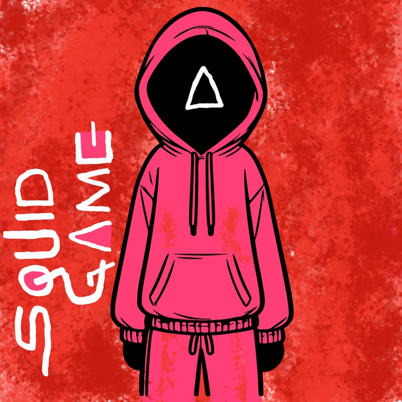 faceless girl in a tracksuit with a hood on and no hair