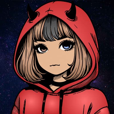 realistic girl with devil hoodie