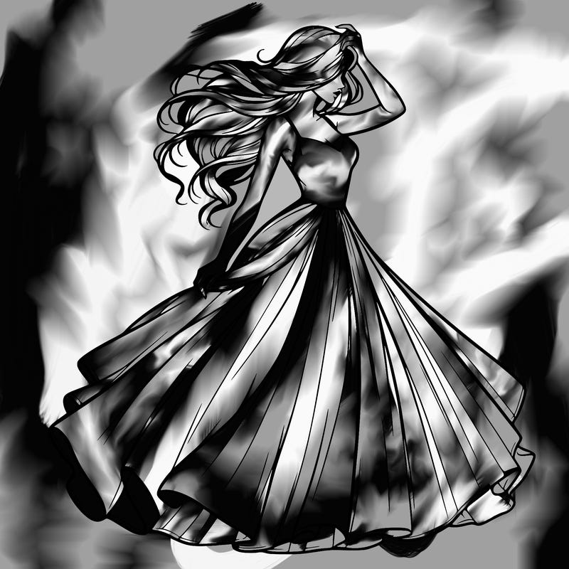 realistic woman with dress flowing in the wind