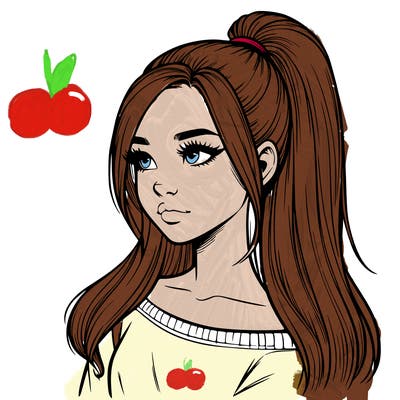 realistic girl with a high ponytail