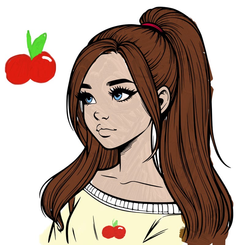 realistic girl with a high ponytail