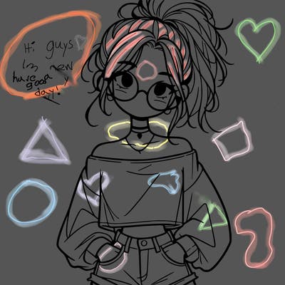 girl with a messy ponytail glasses a baggy crop top and jean shorts