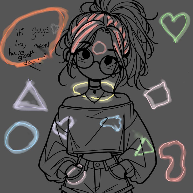 girl with a messy ponytail glasses a baggy crop top and jean shorts