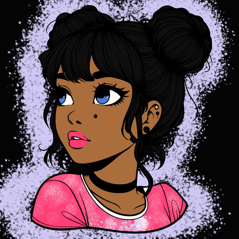 realistic girl with spacebuns