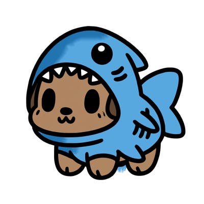 cute dog wearing a shark costume