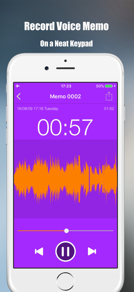 Secure voice memo recorder interface with audio waveform and playback controls in the Privault app