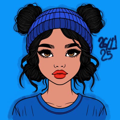 realistic girl with buns in her hair with a beanie on