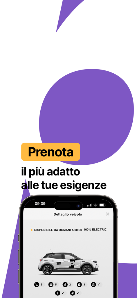 Playcar Car Sharing - Playcar 앱 인터페이스에 100% 전기차 예약 세부 정보 표시