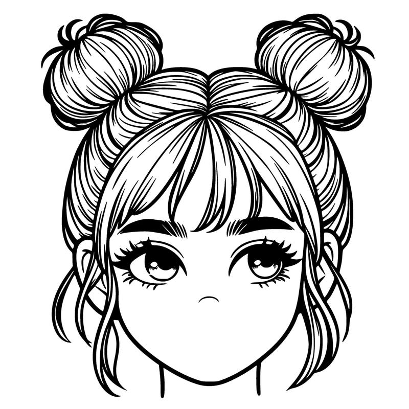 realistic girl with 2 hair buns