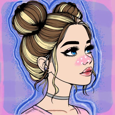 realistic girl with buns on the top of her head