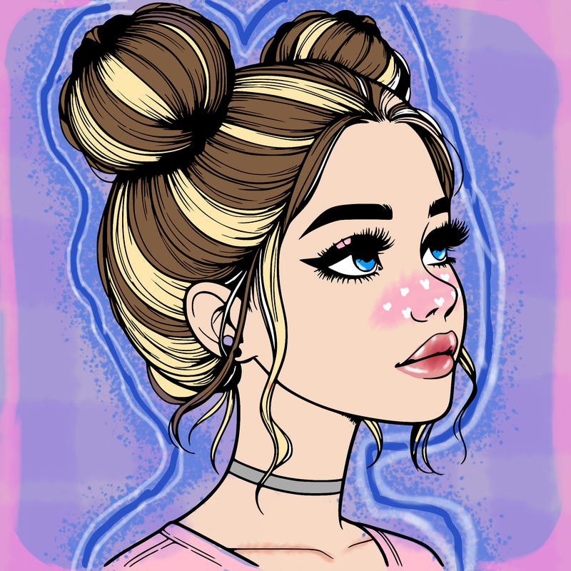realistic girl with buns on the top of her head