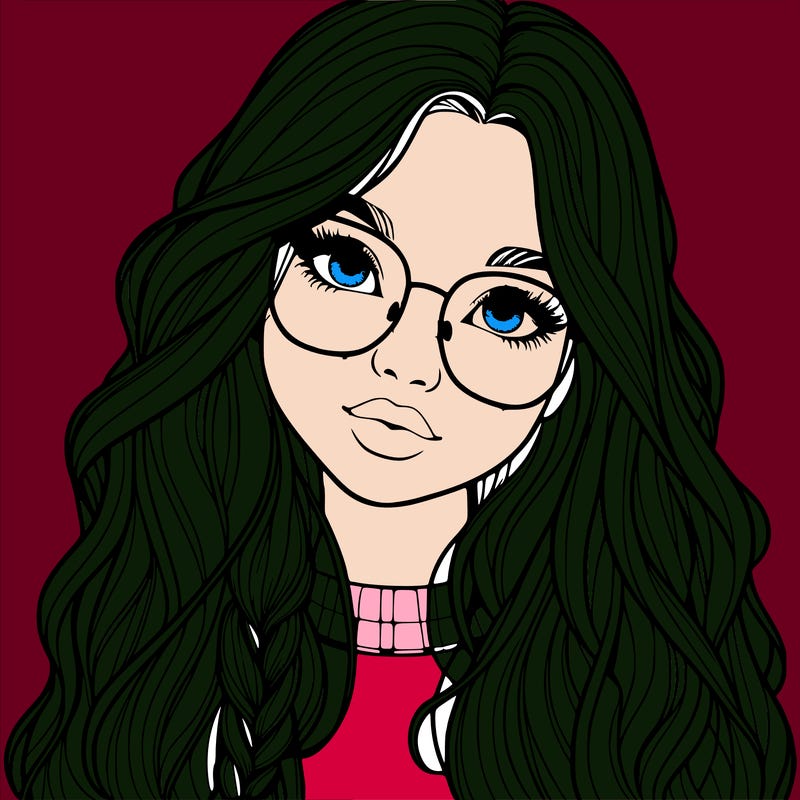 girl with long hair and freckles and glasses realistic