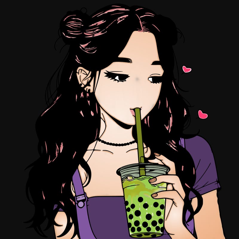aesthetic realistic girl with boba
