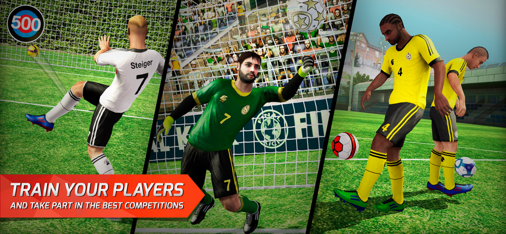 Final Kick: Online football - Gameplay-Montage von Final Kick, die Fußballertraining und Elfmeter-Action zeigt