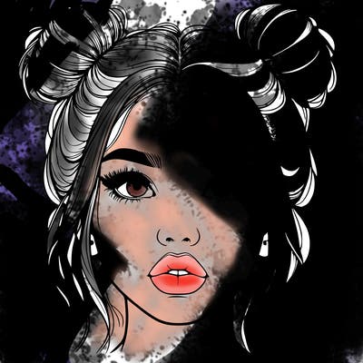 realistic girl with two buns on her hair and lips