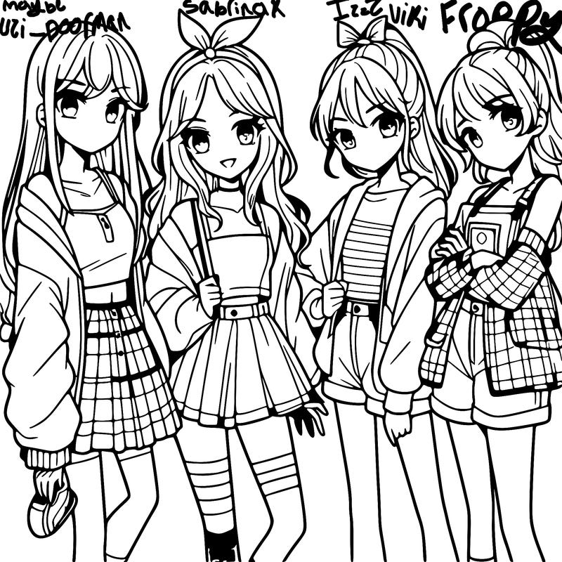 teen manga girls group of 4
