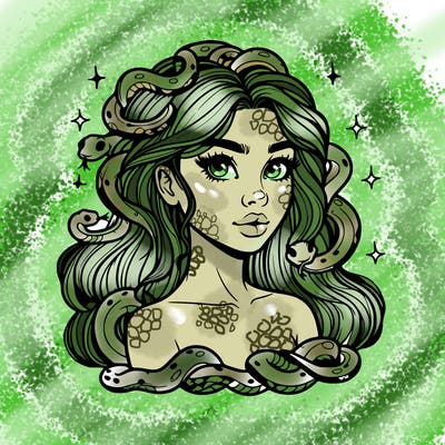 realistic girl with snakes as hair