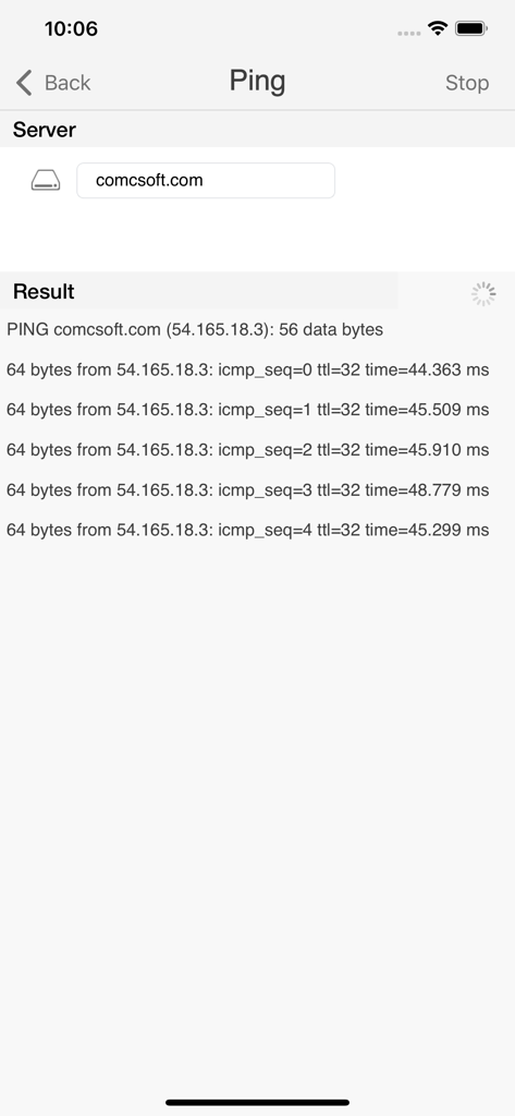 iNetTools - Pro - iNetTools Pro app ping diagnostic tool showing server response times and network latency