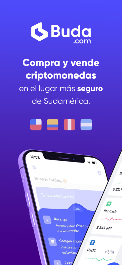 Buda.com - Buda.com mobile app interface for buying and selling cryptocurrency in South America