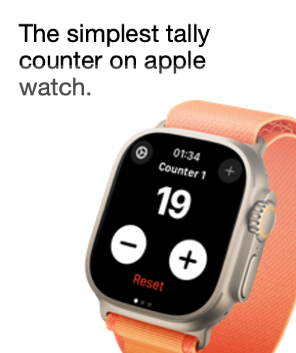 Tally Watch: Simple Tally - Interface of the Tally Watch app on an Apple Watch showing a simple digital tally counter